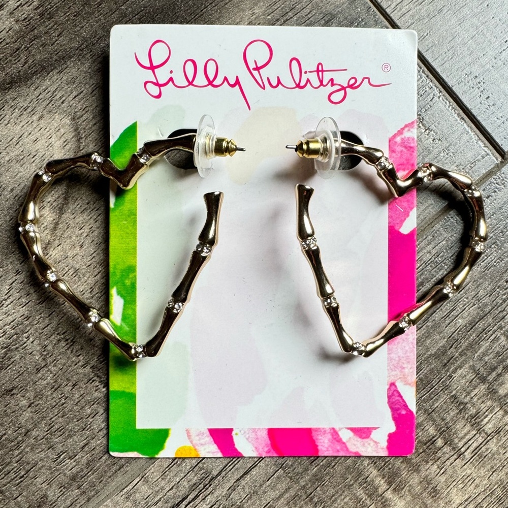 Lilly Pulitzer Gold Bamboo earrings with crystals-NEW